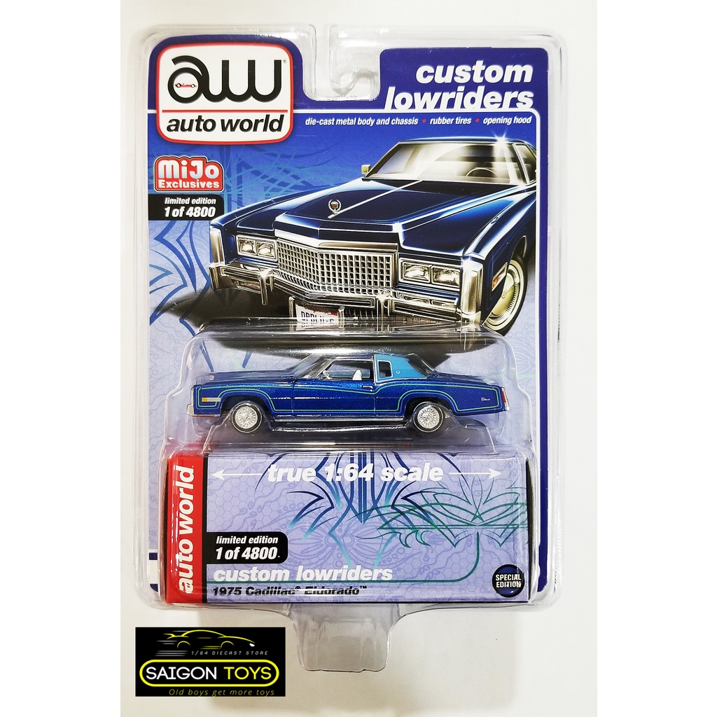 LowRider Cadillac 1975 Eldorado Blue  - Xe mô hình cao cấp tỷ lệ 1:64 chính hãng Auto World