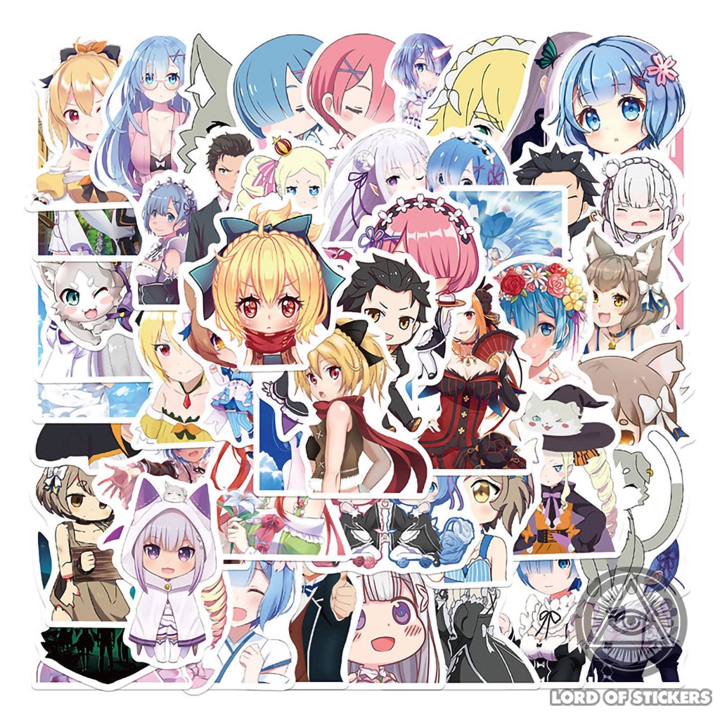Set 50 Hình Dán Re:Zero Rem Ram Waifu Sticker Cute Anime Manga Chống Thấm Nước Trang Trí Mũ Bảo Hiểm, Laptop, Vali, Sổ