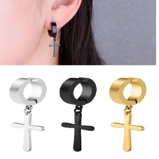 Khuyên Tai  Nữ Titan Tròn Chữ Thập Phong Cách Hàn ( Kiểu Kẹp Tai Không Cần Xỏ Lỗ)   KTKEPTRONCHUTHAP02