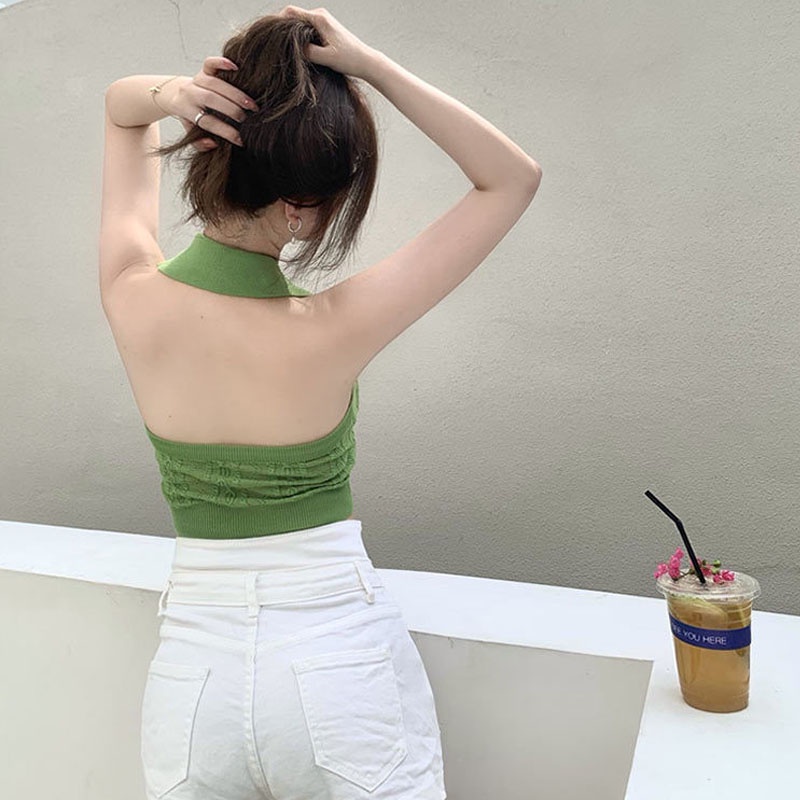 Áo dệt kim không tay cổ chữ V màu trơn thời trang quyến rũ cho nữ