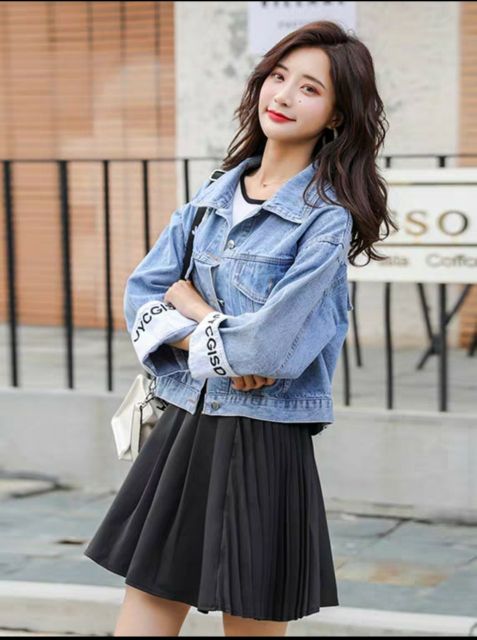 Áo khoác jean nữ Stay Beal in sau hàng chất như quả đất - xanh nhạt và đậm freesize dưới 58Kg