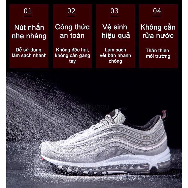 Bộ kit CAO CẤP vệ sinh giày Sneaker Cleaning, bình xịt bọt tuyết giặt giày 4 món kèm bàn chải, khăn lau sạch