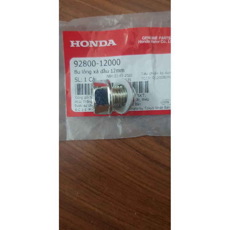 Ốc rốn dầu kèm long đen nhôm Honda