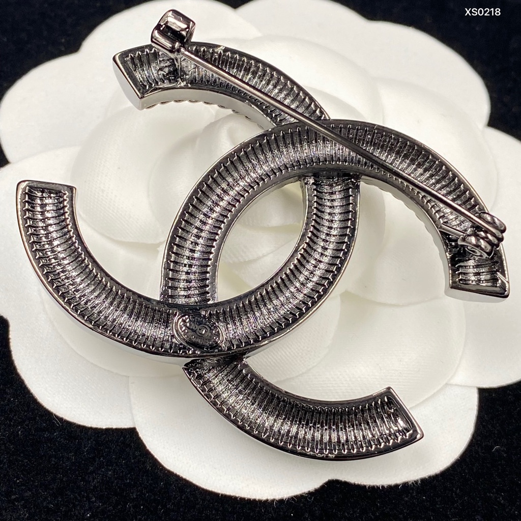 Trâm cài áo mạ bạc 925 hình chữ C đôi đính đá nhân tạo thời trang 2021