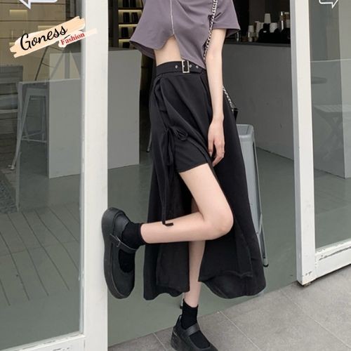 Chân váy dài Goness dáng chữ a xẻ cạnh thắt nơ có kèm đai phong cách ulzzang