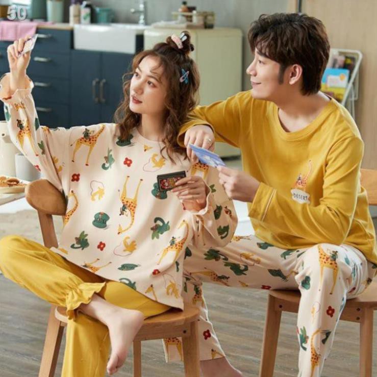 Couple pyjama mùa xuân và thu dài tay cotton nam nữ hè kimono mỏng phù hợp với sinh viênB ༴ ❕