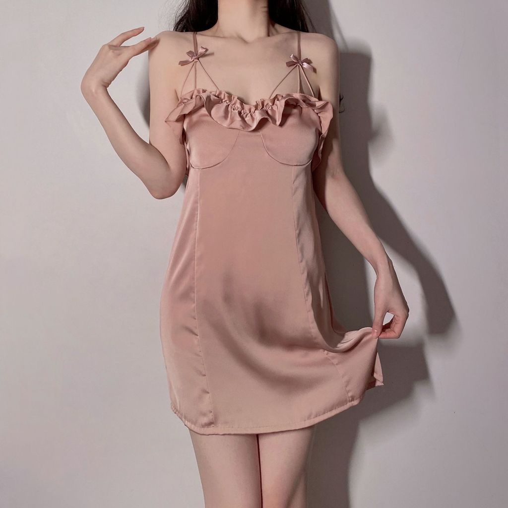 Đầm Ngủ Bằng Lụa Lạnh Nguyên Chất Phong Cách Pháp Gợi Cảm Thời Trang Mùa Hè Mới Cho Nữ