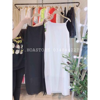 VÁY HAI DÂY MAXI VOAN DÀI HOT - ĐẦM SUÔNG 2 LỚP MÀU TRẮNG ĐEN