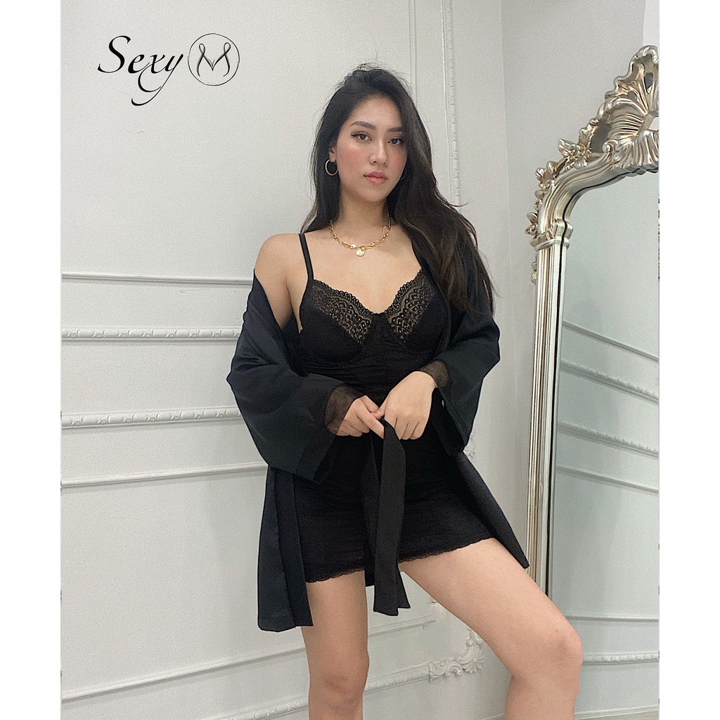 Váy Ngủ Ren Dáng Ôm Màu Đen Black Snow VN40B Sexy M