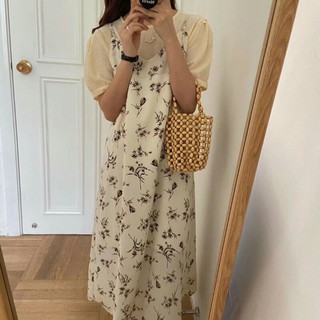 váy hai dây hoa nhí vintage, váy hai dây dáng dài siêu xinh