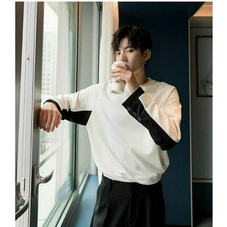 Áo thun nam tay dài mix 2 màu phong cách unisex