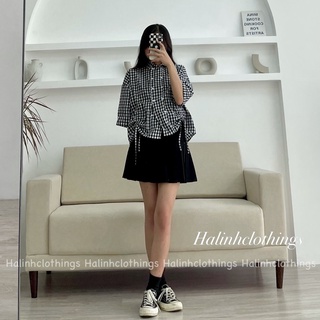 Áo sơ mi dây rút tay lỡ chất thô mềm