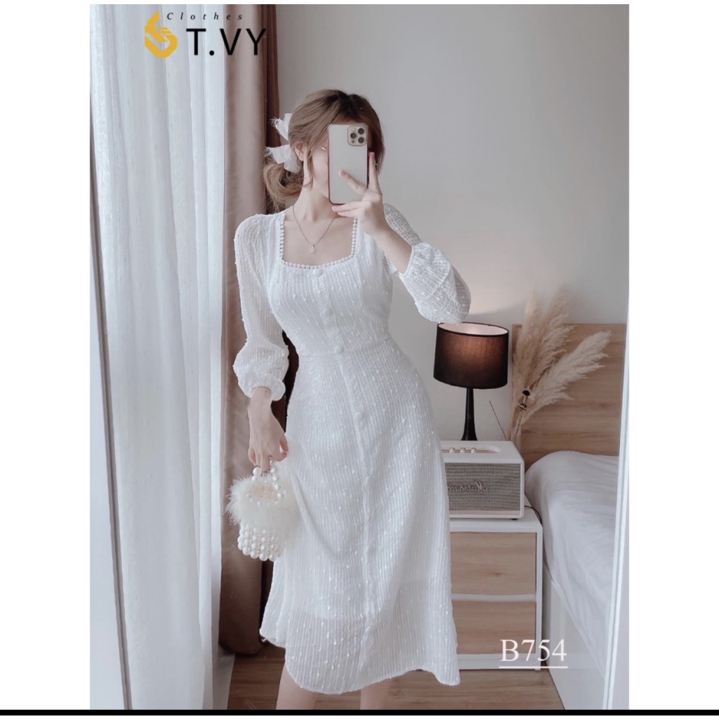ĐẦM NỮ NÚT BỌC DỰ TIỆC TRẮNG TINH KHIẾT SANG TRỌNG TINH TẾ KẾT HỢP ĐI CHƠI ĐI LÀM CÓ ĐỦ SIZE