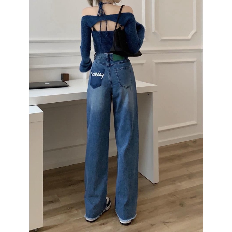 Quần jeans bò xanh dáng suông phong cách ulzzang SALYN QJ03