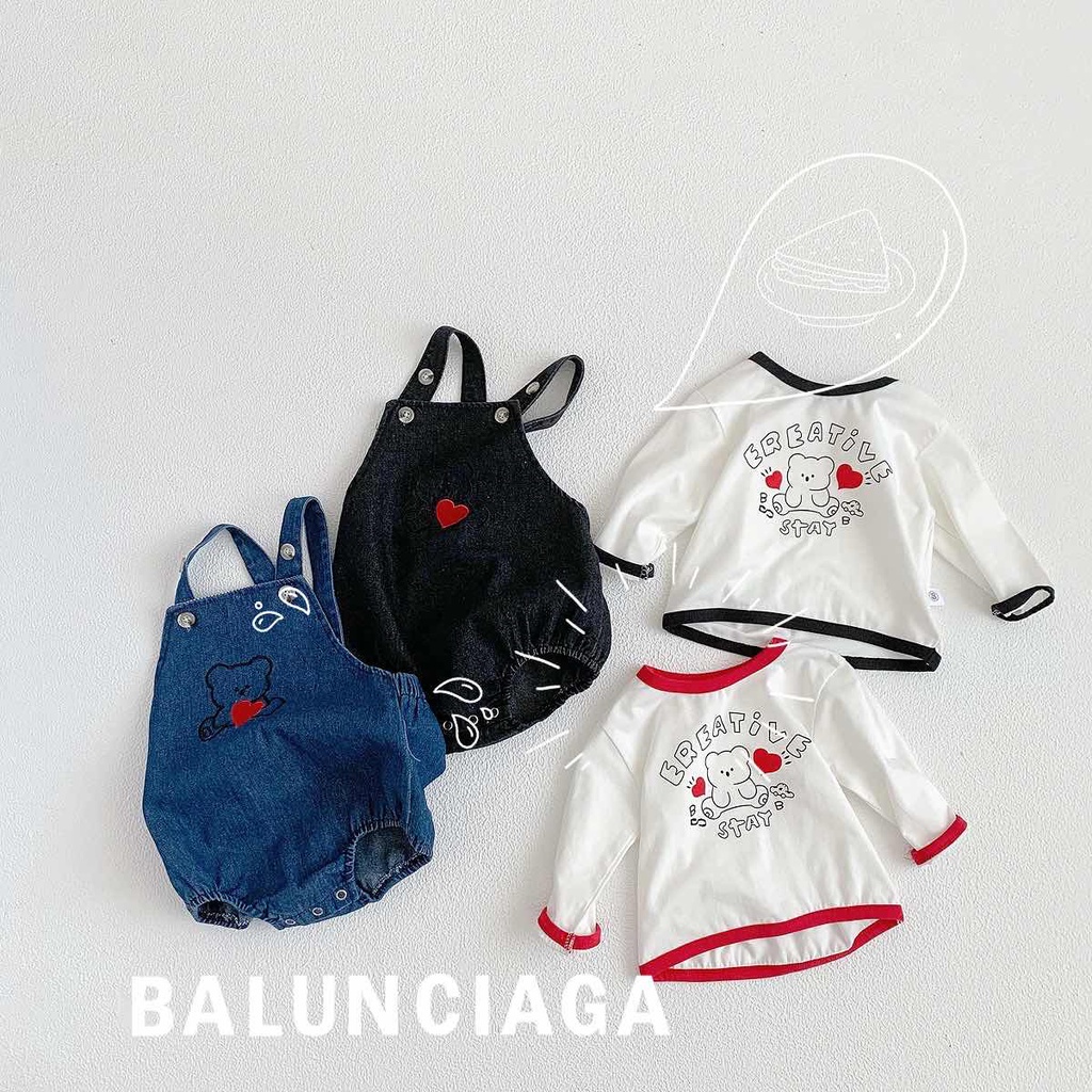 Bộ Áo Liền Quần Denim Tay Dài In Hình Gấu Dễ Thương Thời Trang Thu Đông Cho Bé Từ 0-2 Tuổi