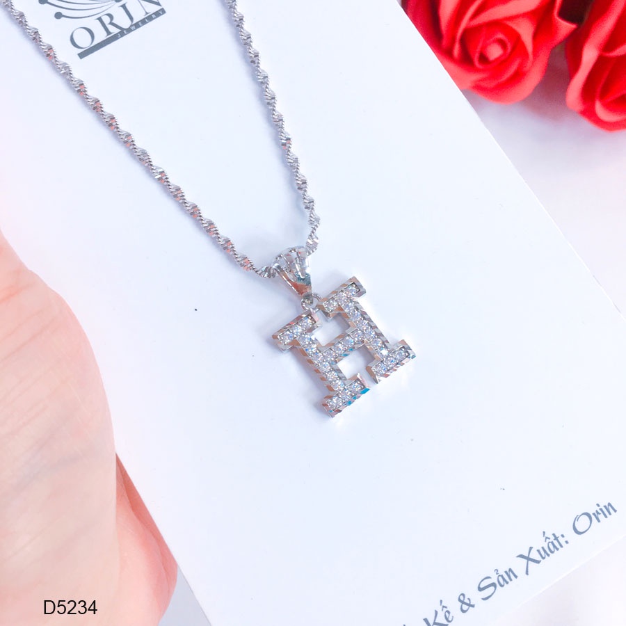 Dây chuyền bạc nữ, dây xoắn mặt chữ đính đá cao cấp Orin D5234