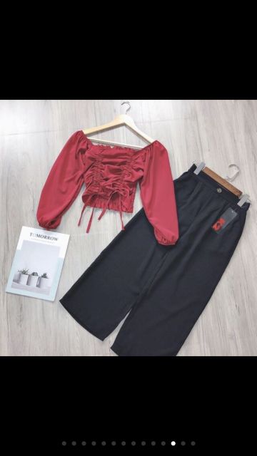 Áo rút dây 2 bên cổ vuông tay dài hottrend