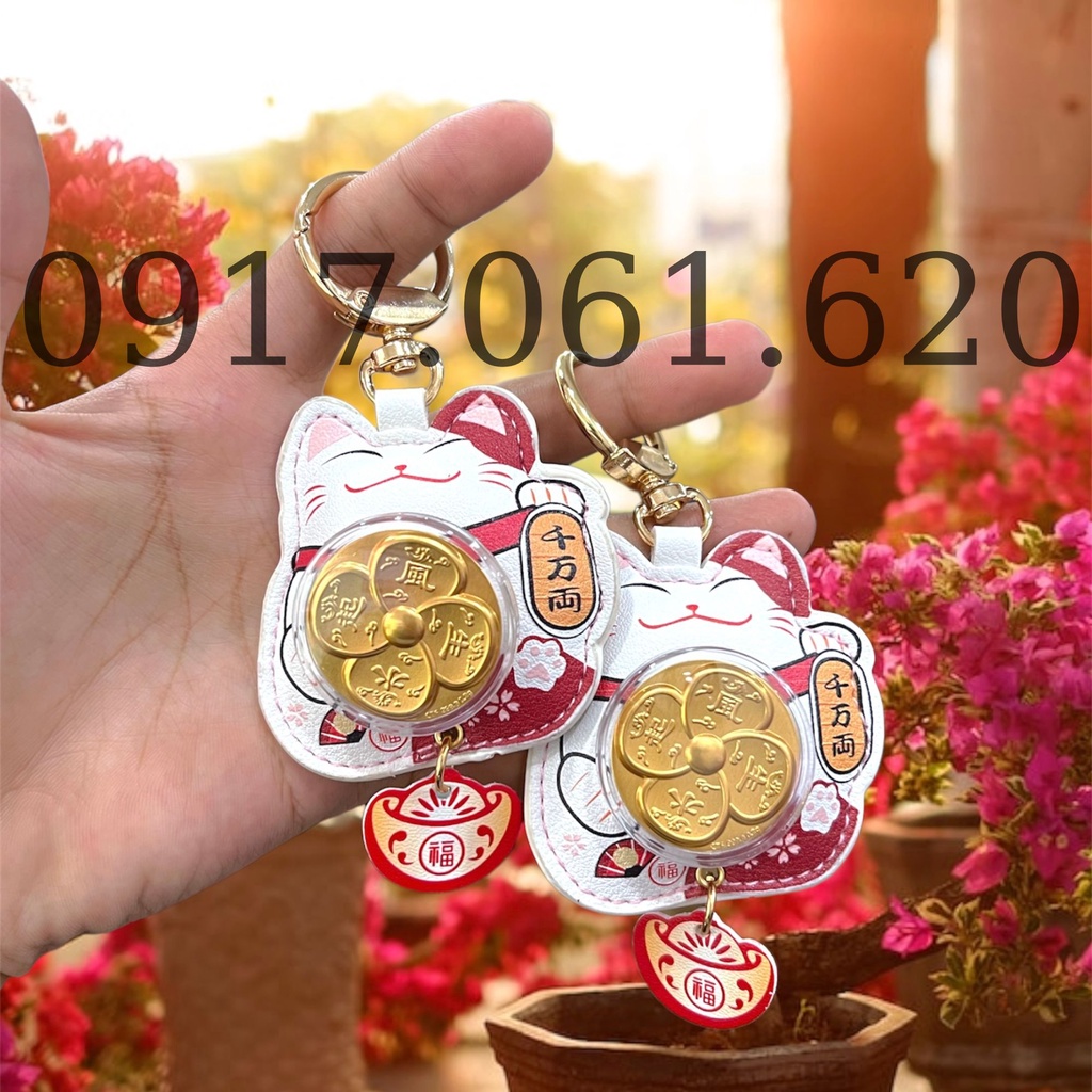 Móc Khóa Mèo Thần Tài Nhật Bản Có Vòng Xoay Đại Cát Đại Lợi - Lucky Cats - Phong Thủy May Mắn Treo Khóa Xe, Balo,.,.,.,