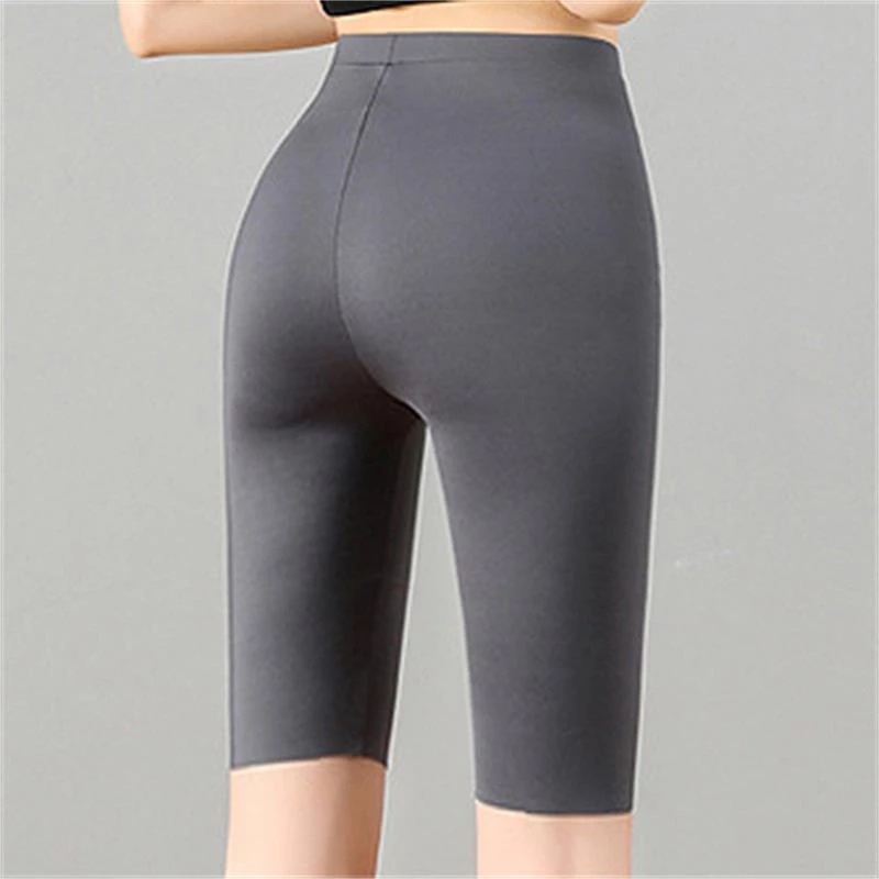 Quần Legging Lụa Mát Màu Trơn Lưng Cao Co Giãn Tốt Không Đường May Họa Tiết Cá Mập Cho Nữ