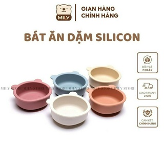 Bát ăn dặm chính hãng Mily silicone hình gấu đế hít chống đổ