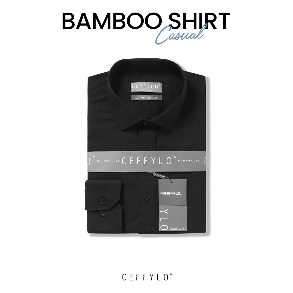 Áo Sơ Mi Nam Bamboo Dài Tay Ceffylo Chất Liệu Vải Sợi Tre Màu Đen Thoáng Mát Form Slimfit Co Giãn Tốt Kiểu Dáng Trơn