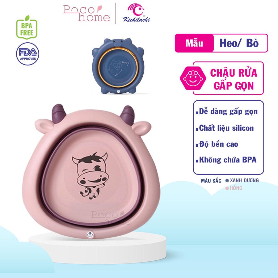 Chậu rửa mặt cho bé, chậu rửa mặt gấp gọn cao cấp Kichilachi, chống trơn trượt cho bé