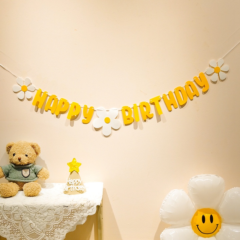 Dây Cờ Treo Tường Trang Trí Tiệc Sinh Nhật Họa Tiết Hoa Cúc Nhỏ Xinh