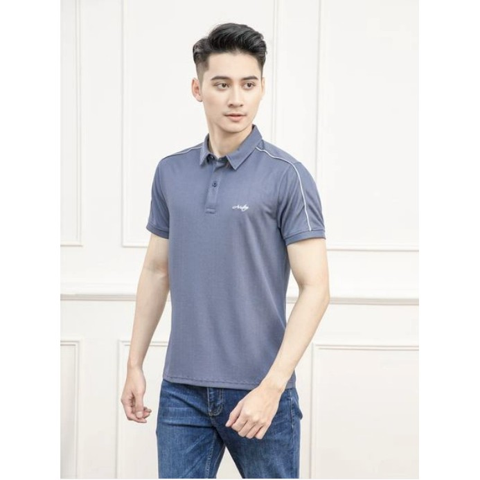 Áo thun polo nam Aristino APS059S1 phông ngắn tay có cổ bẻ dáng suông vừa màu xanh tím than vải polyester thể thao