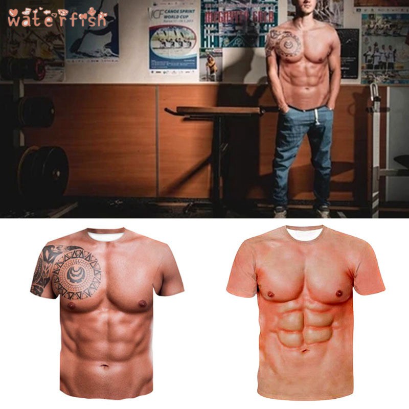 Muscle Tattoo Print T-Shirt Men Short Sleeve 3D Digital Printing T- | BigBuy360 - bigbuy360.vn