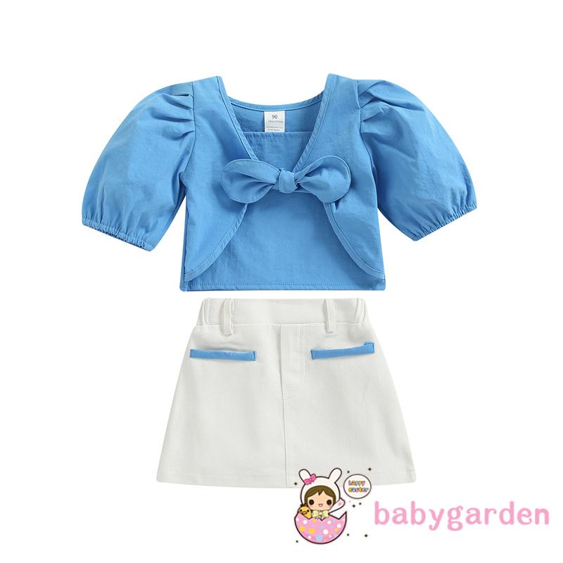 Bộ Áo Thun Tay Ngắn Màu Trơn Phối Chân Váy Chữ A Thời Trang Mùa Hè Dễ Thương Cho Bé Gái 2-7 Tuổi