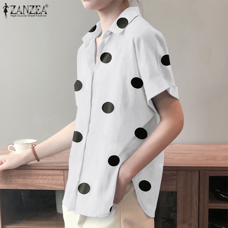 ZANZEA Áo Sơ Mi Ngắn Tay Họa Tiết Chấm Bi Thời Trang Dành Cho Nữ