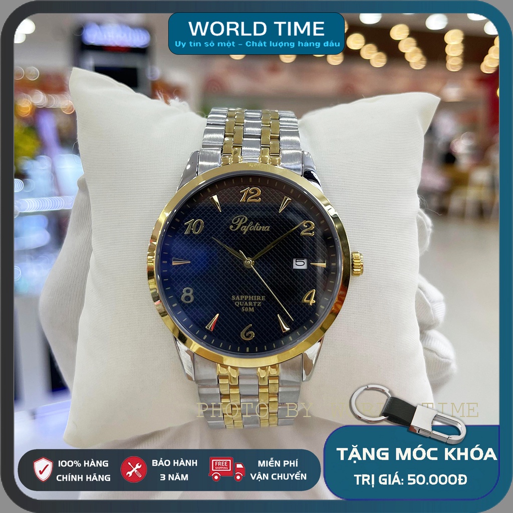 Đồng hồ nam Pafolina 5021M dây thép không gỉ , mặt kính sapphire chống xước , chống nước 5atm , bảo hành lên đến 3 năm