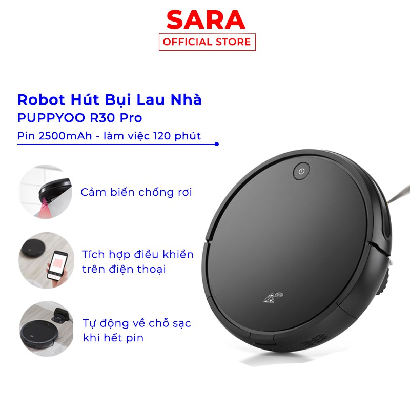 Robot hút bụi lau nhà PUPPYOO R30 PRO nhập khẩu chính hãng,điều kiển bằng điện thoại, tự động sạc, pin trâu lực hút mạnh