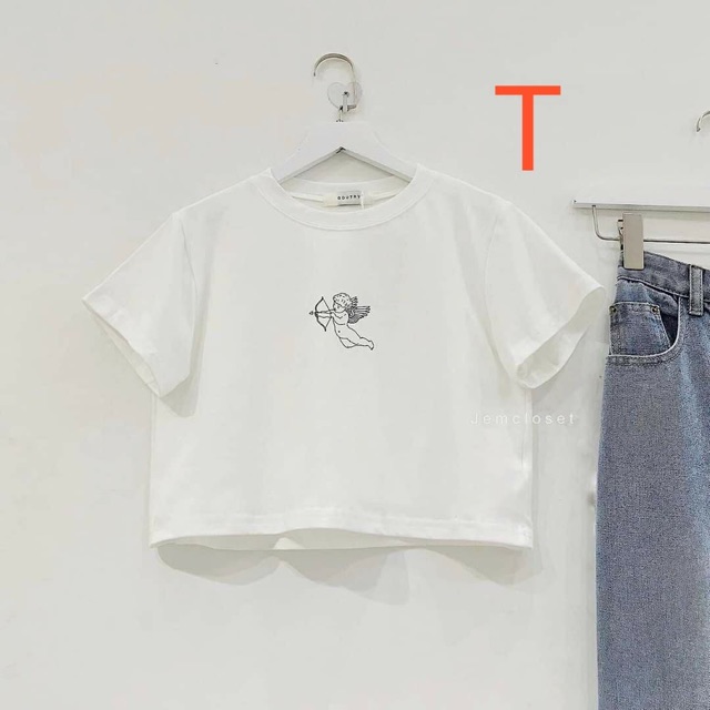 Sét crt thiên thần + quần bò rách ống rộng TTM868