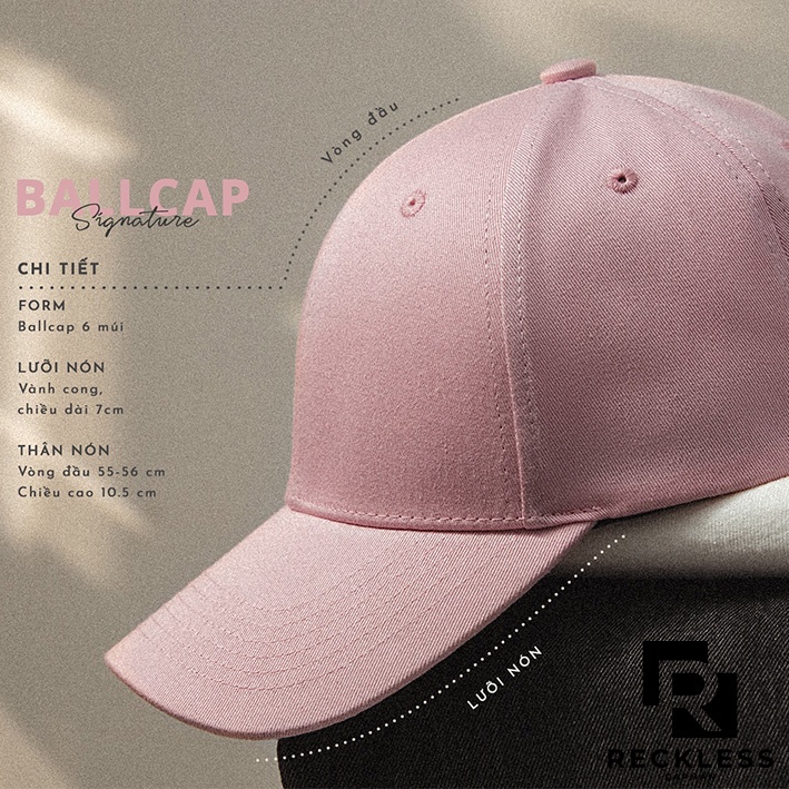 Nón Bóng Chày Lưỡi Trai Màu Hồng Trơn Reckless Capman Signature Ballcap Vải Kaki Cotton