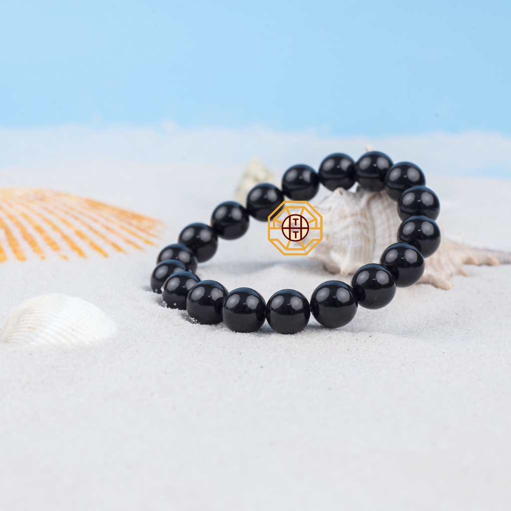 Vòng tay phong thủy đá MNao Đen may mắn tài lộc bình an nam nữ mệnh Thủy Mộc - Tặng hộp gỗ cao cấp - Phong Thủy Tây Tạng