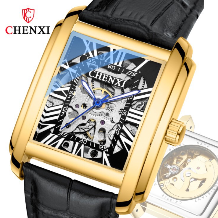 Đồng hồ đeo tay nam mặt vuông Chenxi automatic - Đồng hồ cơ  mặt vuông sang trọng