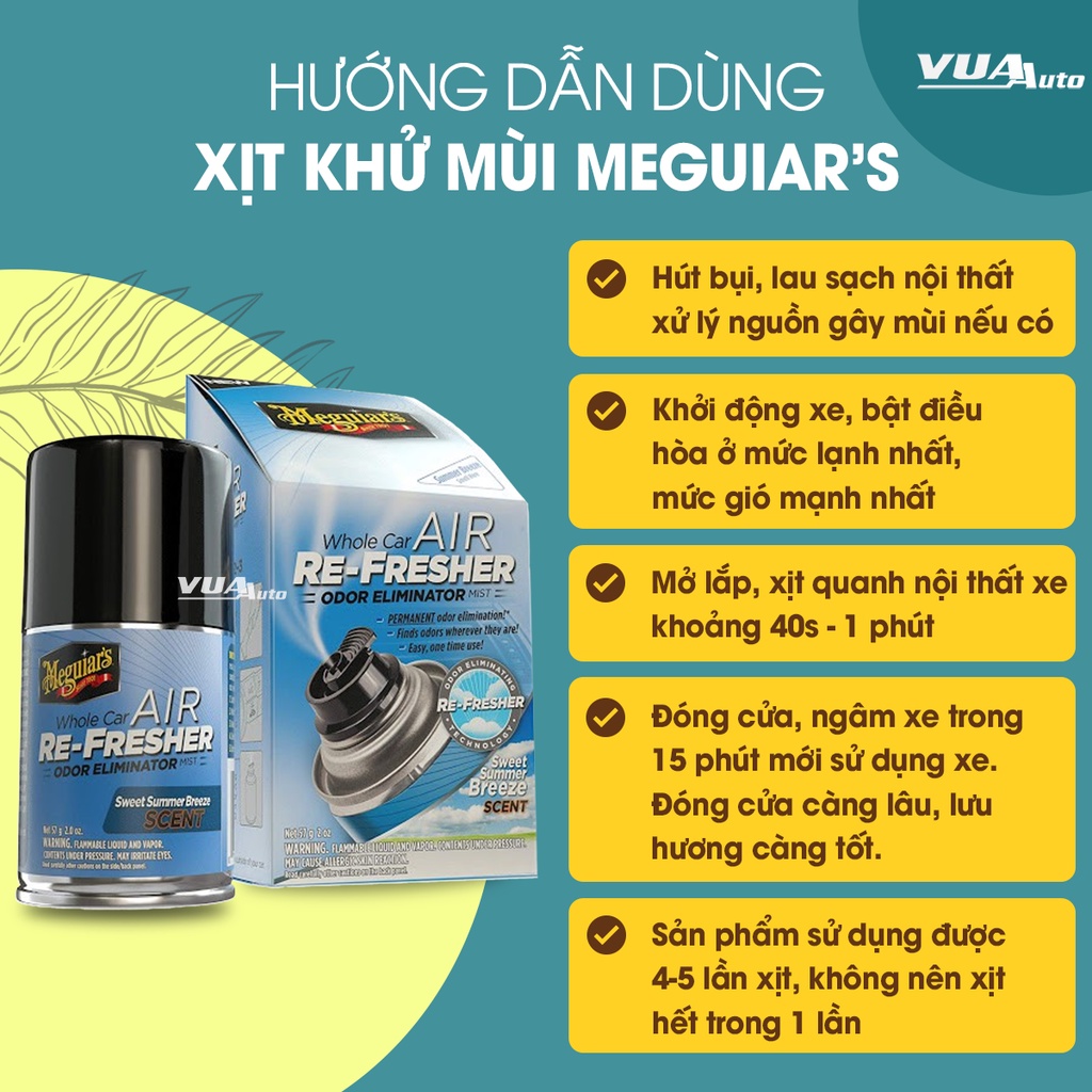 Xịt khử mùi diệt khuẩn ô tô Meguiars Air Refresher chính hãng hương thơm nước hoa cao cấp loại bỏ mùi nội thất xe hơi