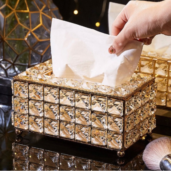 Hộp Đựng Khăn Giấy Kim Loại Đính Đá Phong Cách Châu Âu