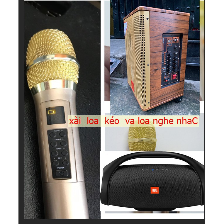 Micro Phone uhf 2Mic Không Dây chỉnh  bass – trebe – echo-vang số mini loa buetooth có thể hát