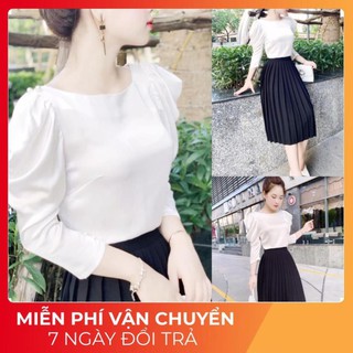 (FREESHIP+ẢNH THẬT) VÁY DỰ TIỆC SET ÁO TRẮNG OVAL VAF CHÂN VÁY MIDI S1259