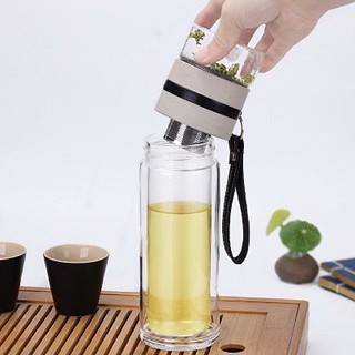 Bình đựng nước thuỷ tinh 400ml, bình pha trà có lõi lọc inox 304