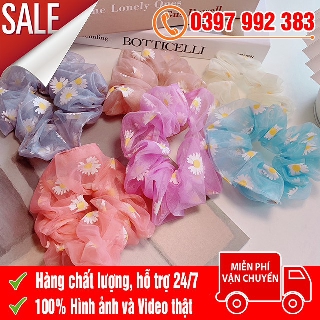 [FREE SHIP GIAO HÀNG] Dây Cột Tóc Scunchies - Dây Buộc Tóc Vải In Hoa Cúc Thời Trang Cho Nữ
