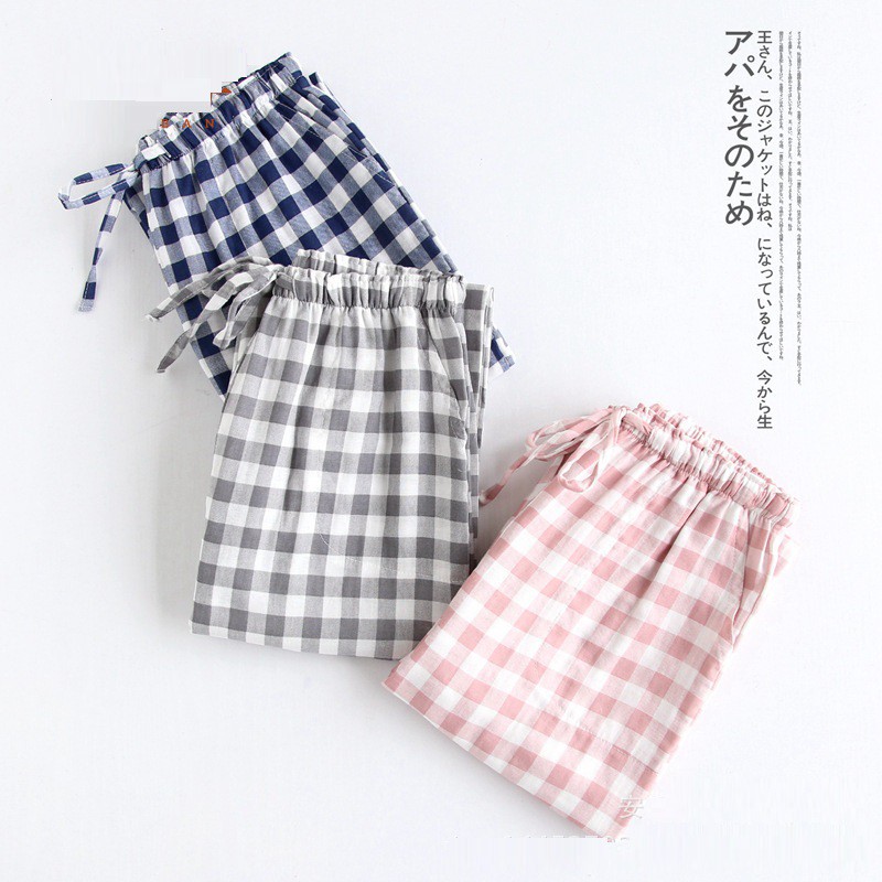 Quần Cotton Dáng Suông Kẻ Caro Ơi