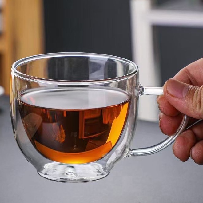 (SẴN) Cốc trà, cốc cafe 2 lớp có quai 200ml Rio - Thủy tinh chịu nhiệt cao cấp không chì, Hàng xuất châu Âu