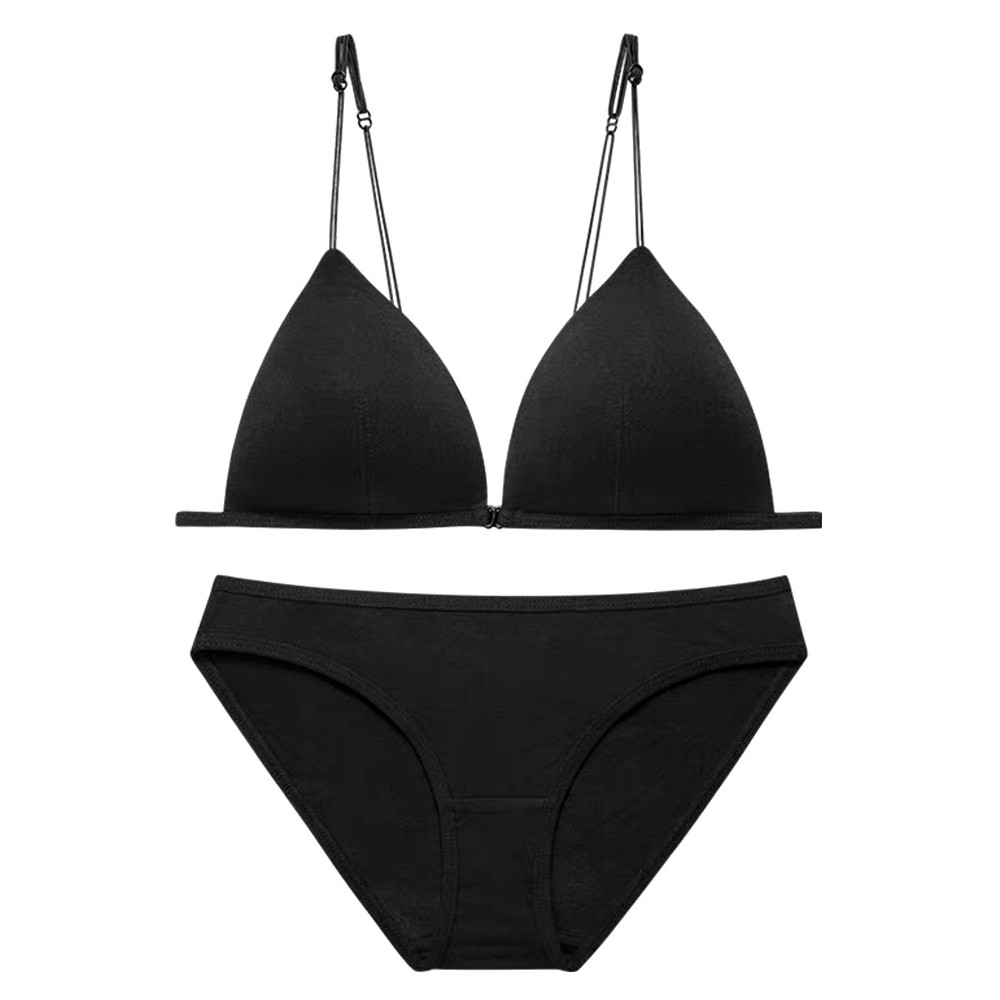 Set Bộ Đồ Lót Màu Đen Áo Ngực Dây Mảnh Cài Trước Quần Chíp Cotton Mainia Shop | BigBuy360 - bigbuy360.vn