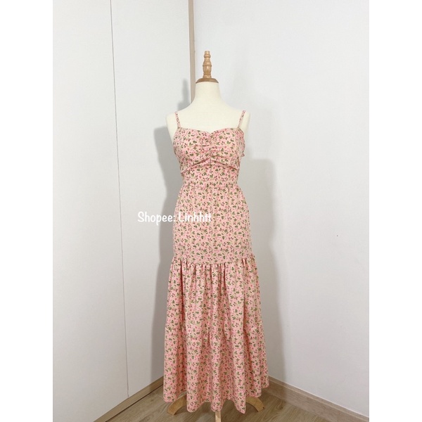 Váy hoa hai dây dáng dài freesize đầm hai dây basic sẵn mút ngực