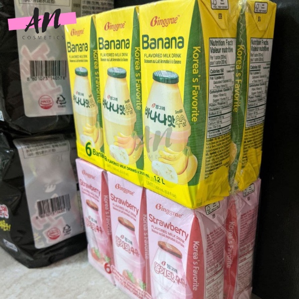 Sữa Chuối Hàn Quốc Banana Milk Binggrae / Sữa Dâu Hàn Quốc (1 lốc 6 hộp)