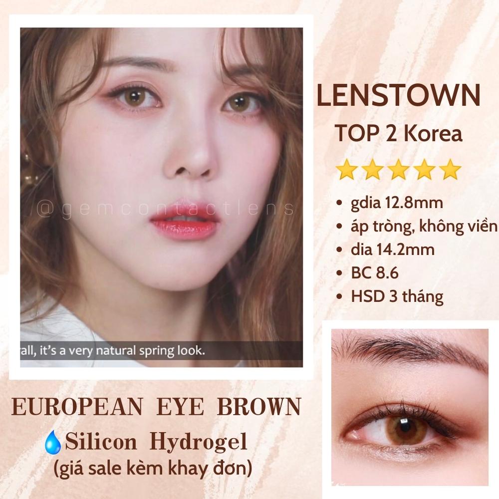 Áp Tròng Không Giãn EUROPEAN EYE BROWN Silicon Hydrogel Cao Cấp HSD 3 tháng LENS TOWN KOREA Lens Nâu Tây Hồng Có Lệch