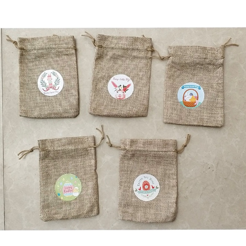 Seng Set 10 Túi Dây Rút Bằng Vải Bố Hình Trứng Gà Thỏ Cho Tiệc Tùng